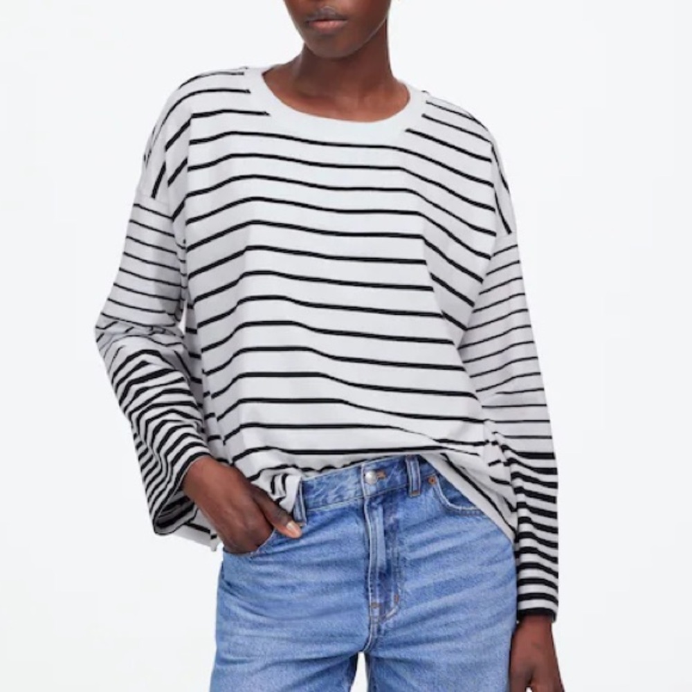 Madewell Black and White Striped Long Sleeve Tee